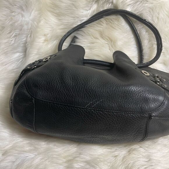 Cole Haan Black Pebbled Leather Hobo medium shoulder bag silver tone accents - Picture 9 of 16